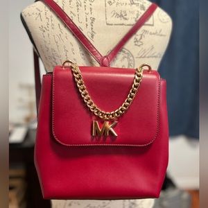Michael KORS, Gold Chain Red Maroon leather, Small Backpack